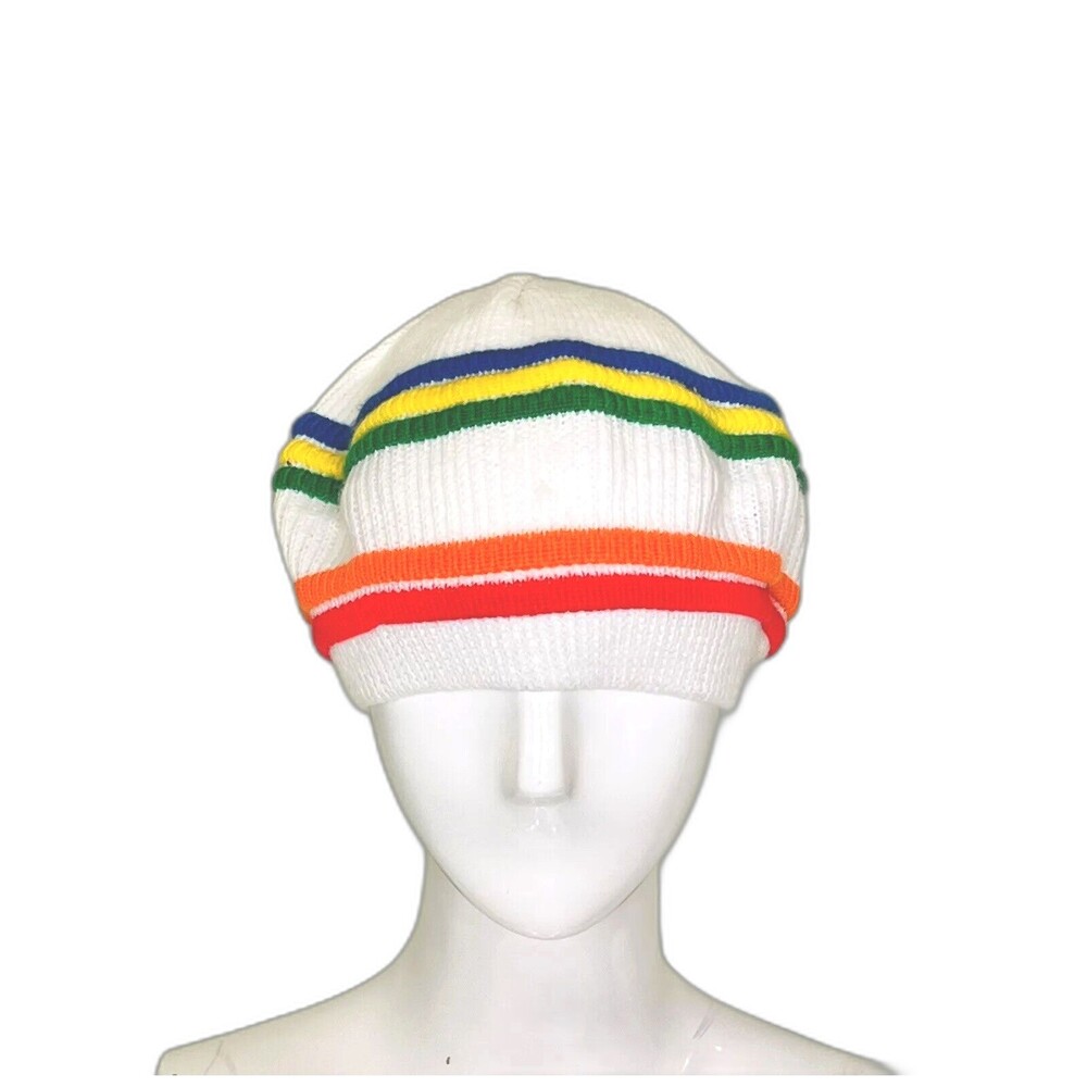Women’s Handmade Rasta Stretchy Knit Cap Hat Rainbow Stripes